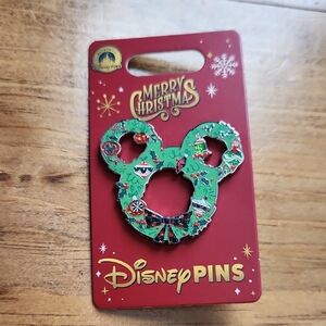 Disney Mickey Ears Wreath Christmas Pin